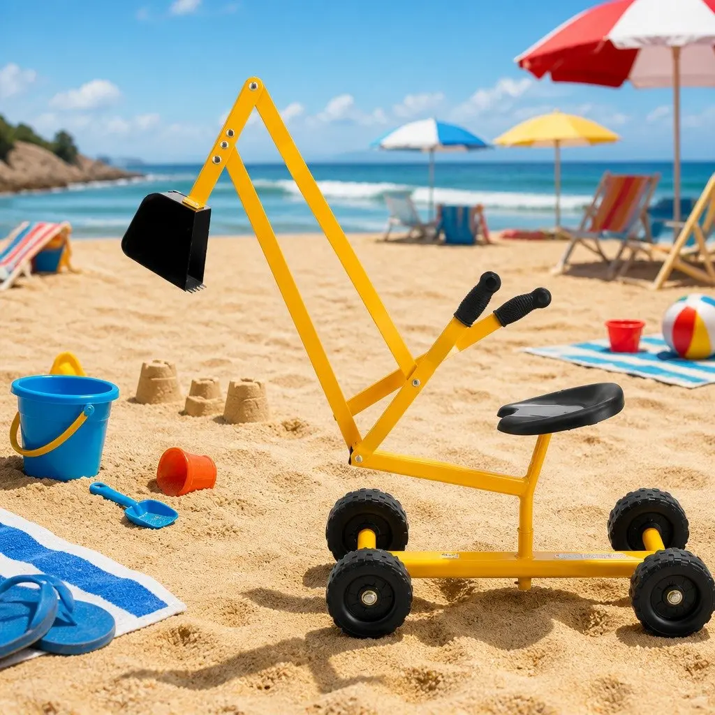 Kids Ride On Digger Toy Yellow 360 Degrees Rotating Seat Sturdy Metal Frame