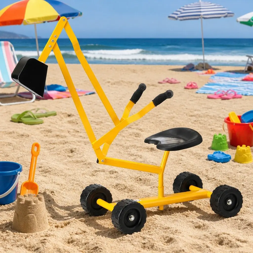 Kids Ride On Digger Toy Yellow 360 Degrees Rotating Seat Sturdy Metal Frame