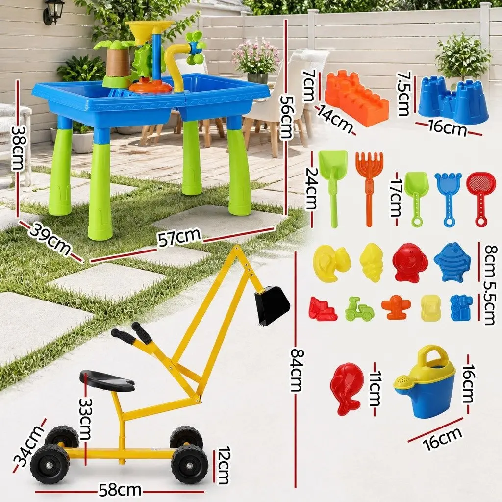 Ride On Digger Toy Multicolour 2 Piece Sand Water Table Play Set for Kids Outdoor