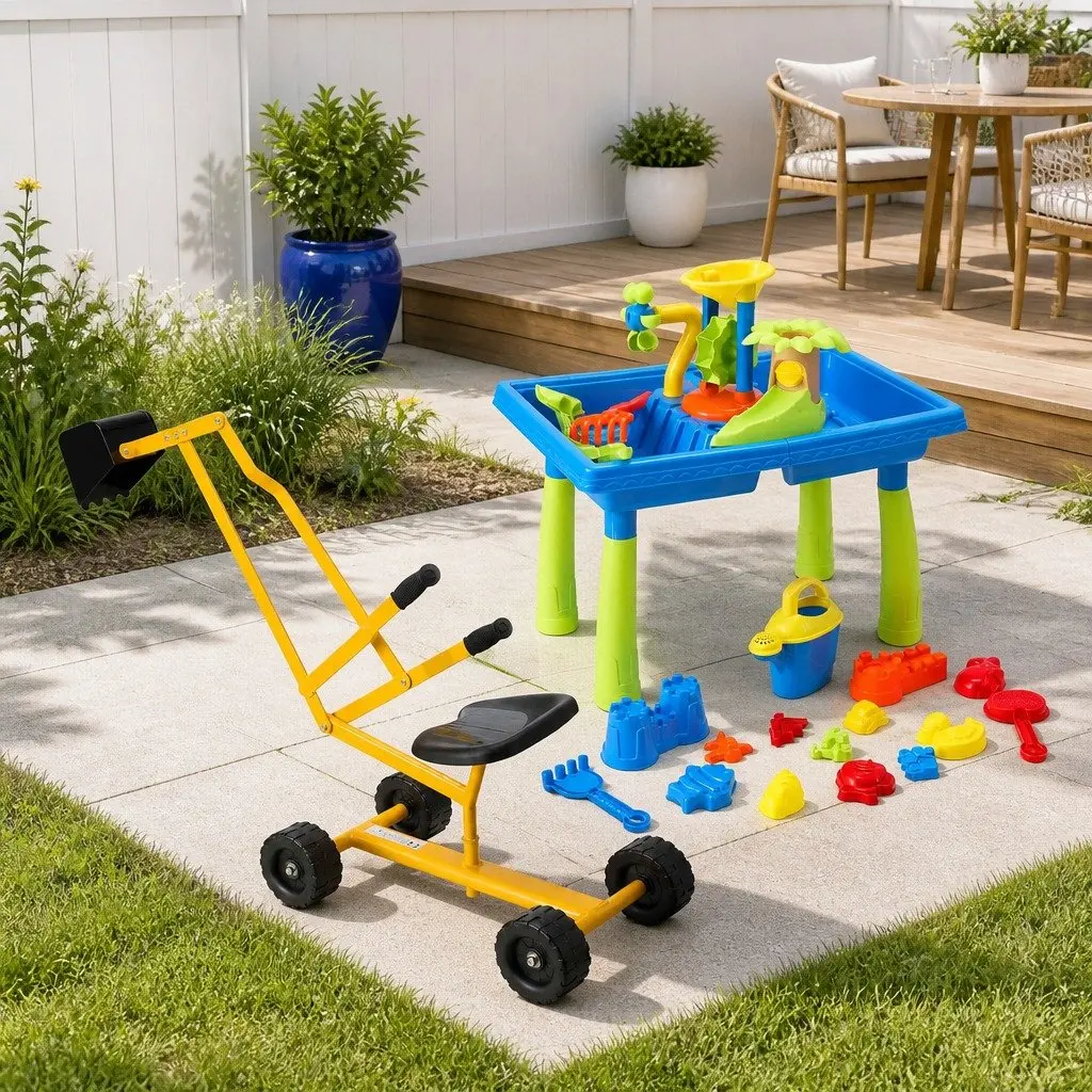 Ride On Digger Toy Multicolour 2 Piece Sand Water Table Play Set for Kids Outdoor