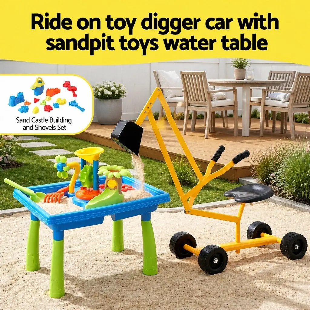 Ride On Digger Toy Multicolour 2 Piece Sand Water Table Play Set for Kids Outdoor