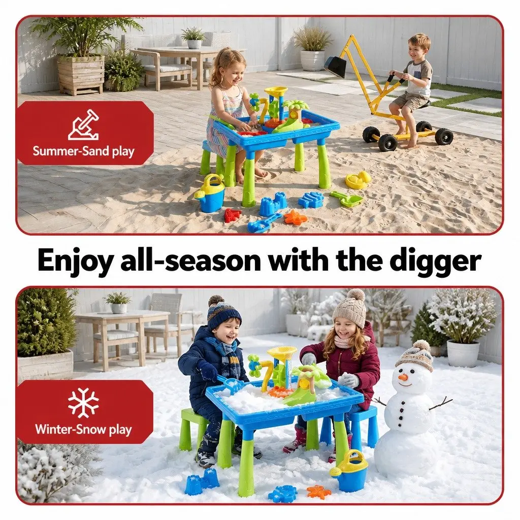 Ride On Digger Toy Multicolour 2 Piece Sand Water Table Play Set for Kids Outdoor