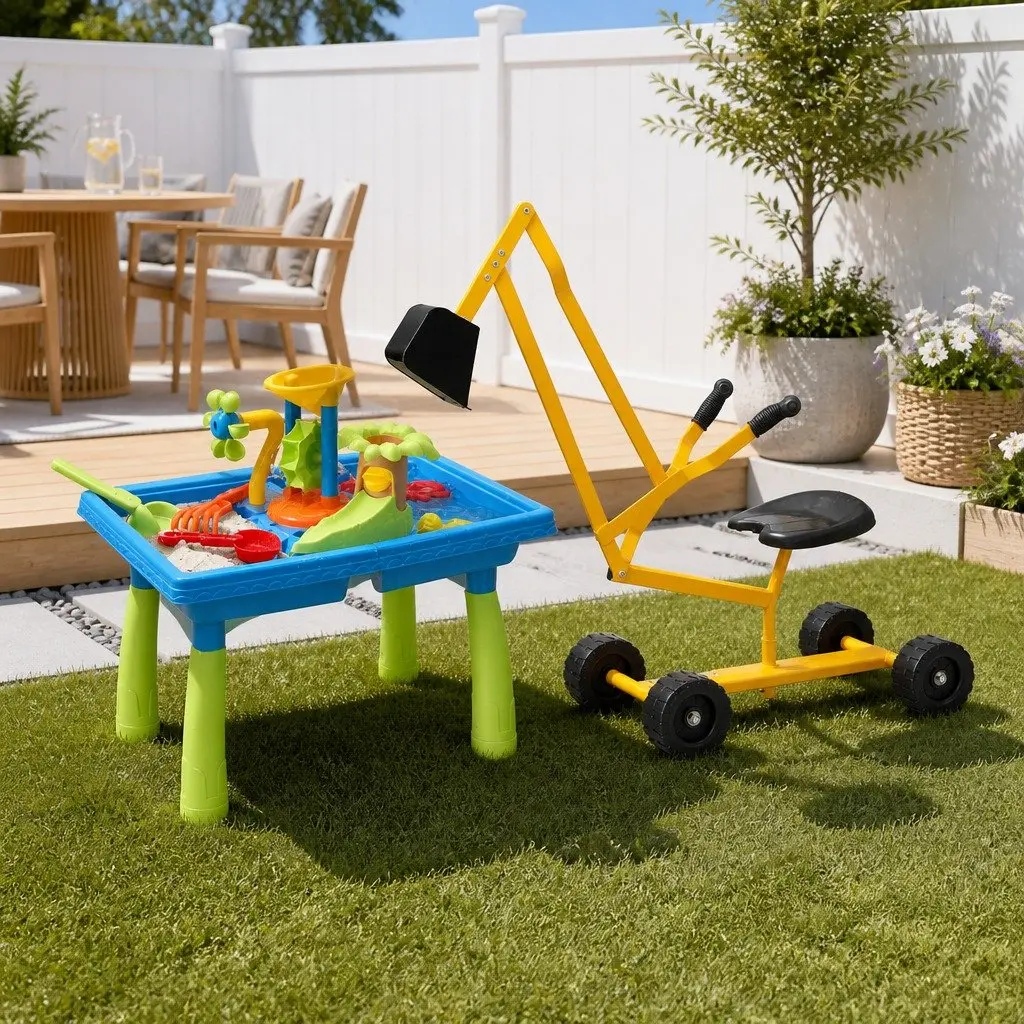 Ride On Digger Toy Multicolour 2 Piece Sand Water Table Play Set for Kids Outdoor