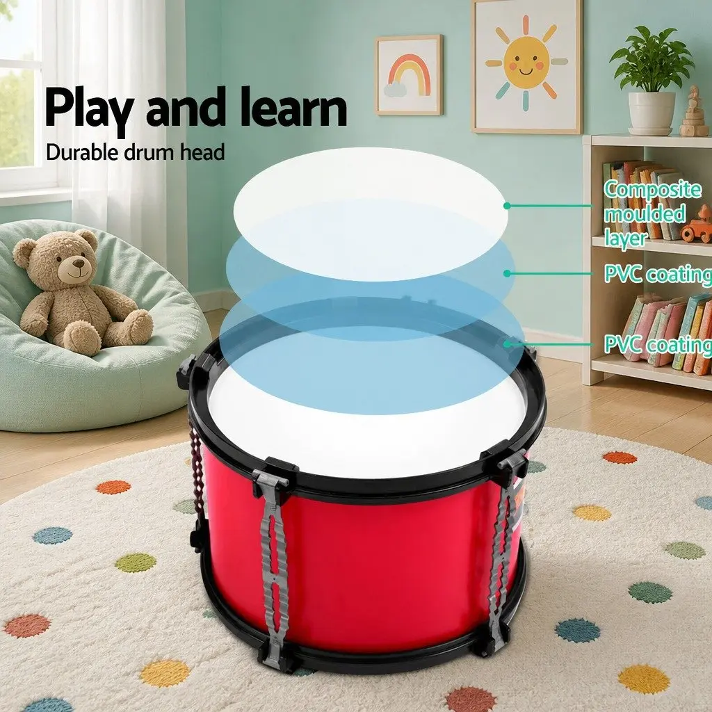Kids Drum Set Red 7 Piece Musical Instrument with Bass Drum Toms Cymbal Stool and Drumsticks