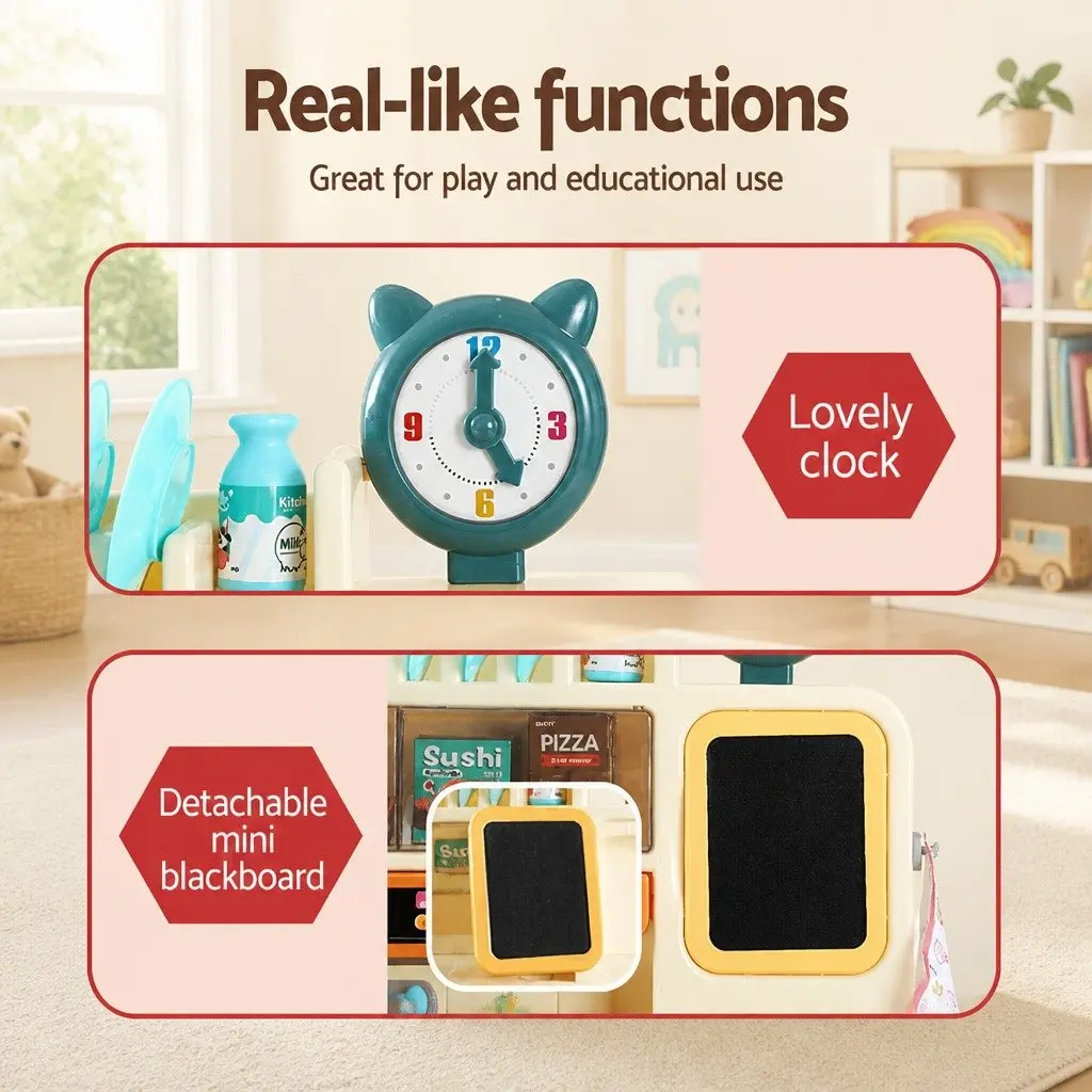 Pretend Play Kitchen Set Multicoloured 69.5x27.5x92.5cm Electronic Stovetop Play Sink with Running Water 73 Cooking Accessories