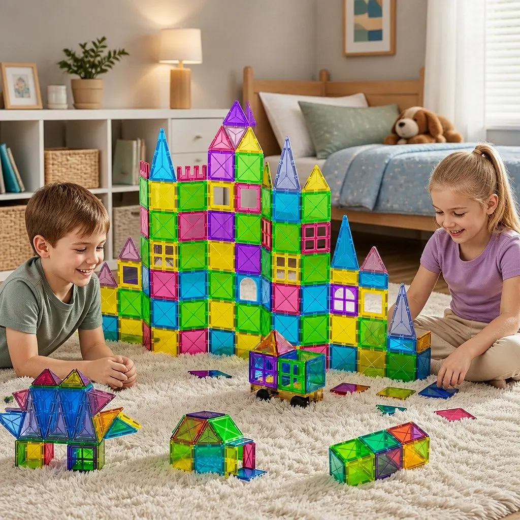 Magnetic Tiles Building Blocks Red Yellow Green 100 Piece Educational Construction Toys STEM