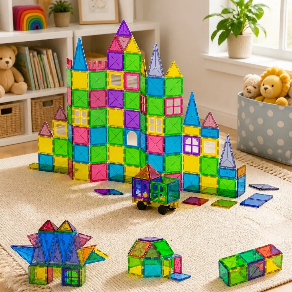 Magnetic Tiles Building Blocks Red Yellow Green 100 Piece Educational Construction Toys STEM