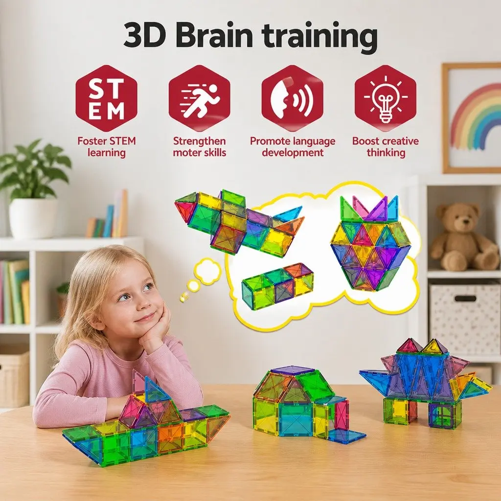 Magnetic Tiles Building Blocks Red Yellow Green 100 Piece Educational Construction Toys STEM