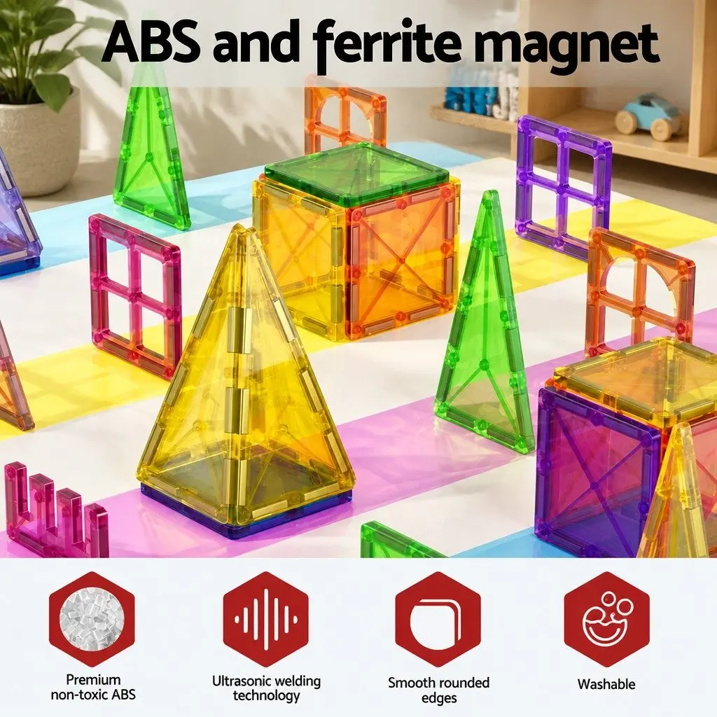 Magnetic Tiles Building Blocks Red Yellow Green 100 Piece Educational Construction Toys STEM