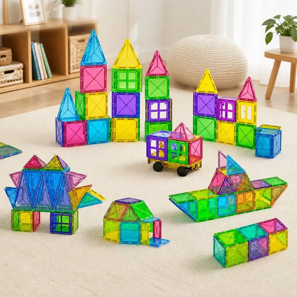 Magnetic Tiles Building Blocks Set Red Yellow Green 120 Piece STEM Educational Toy