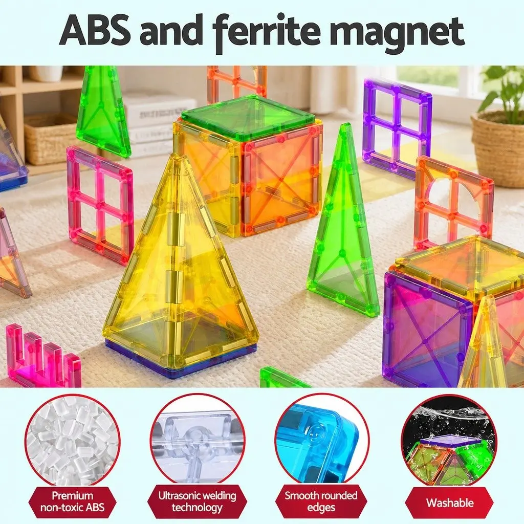 Magnetic Tiles Building Blocks Set Red Yellow Green 120 Piece STEM Educational Toy