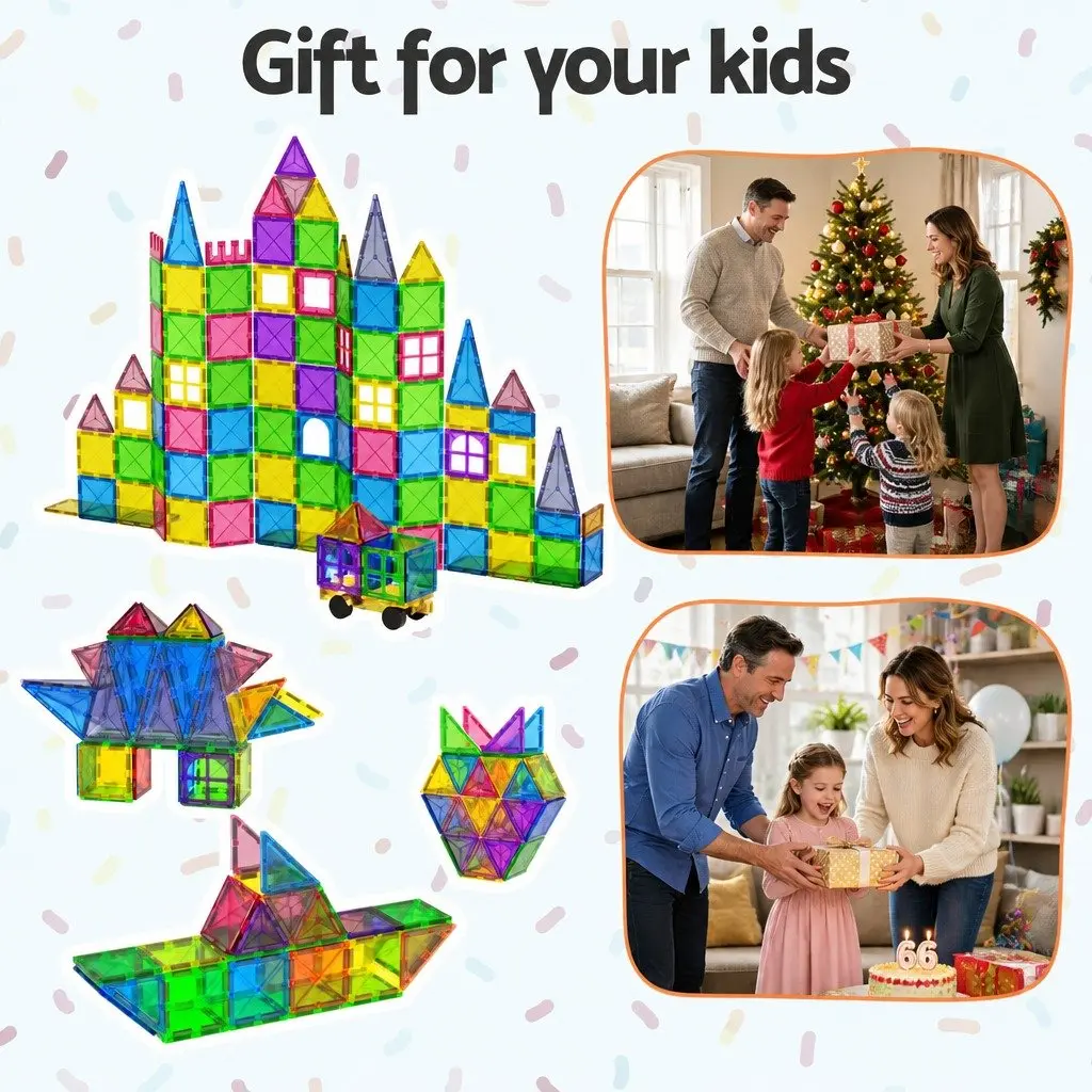 Magnetic Tiles Building Blocks Set Red Yellow Green 120 Piece STEM Educational Toy