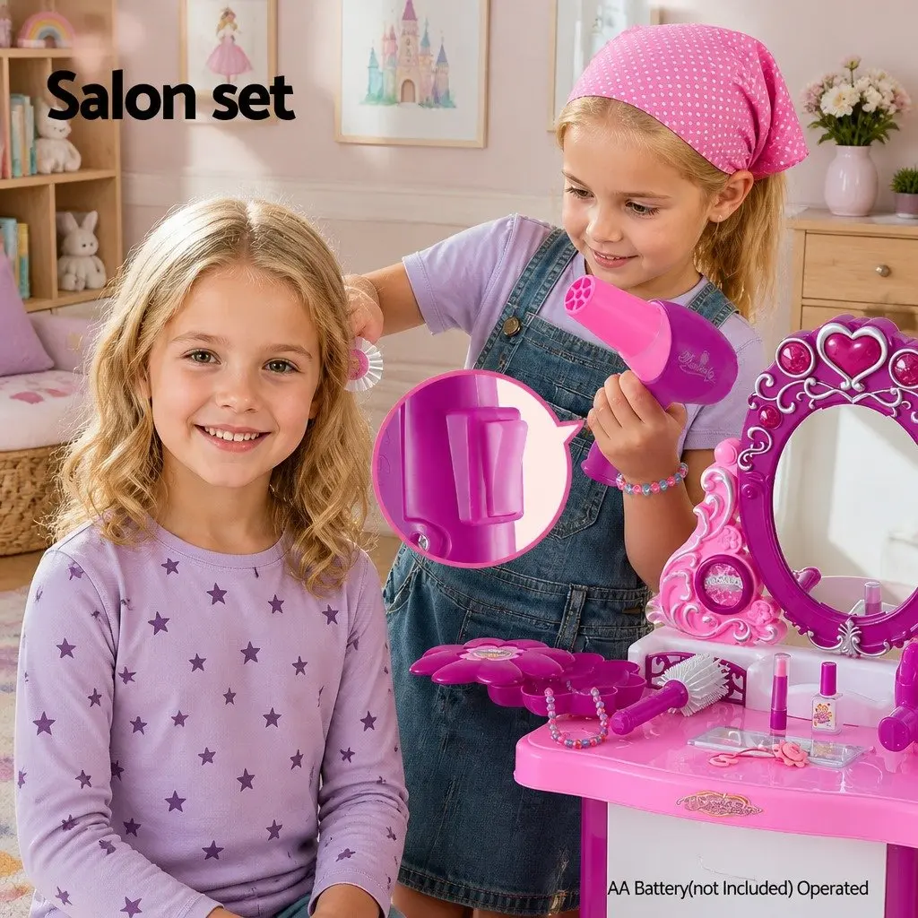 Kids Pretend Makeup Dressing Table Vanity Set with Chair Stool Accessories Girls