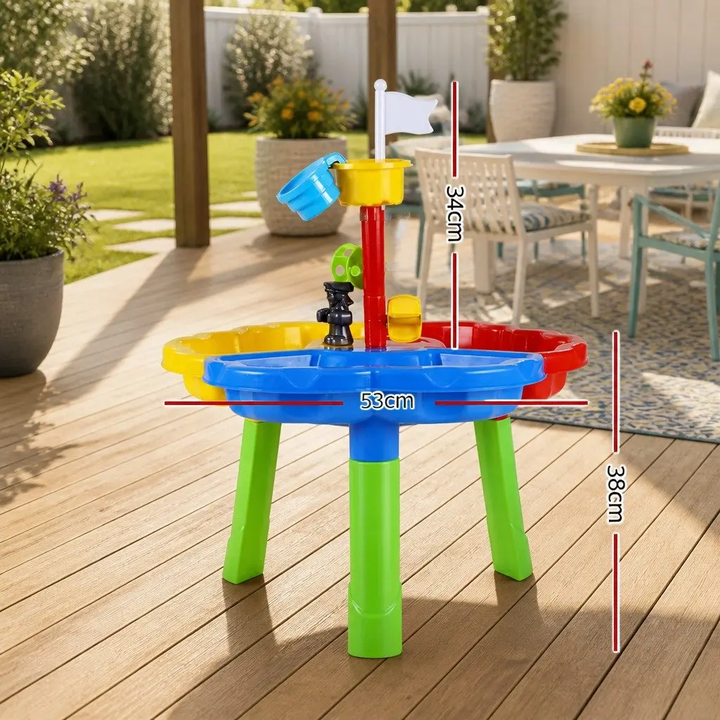 Kids Sand Water Table Blue 53cm Interactive Play Set with Waterwheel and Accessories for Outdoor Fun