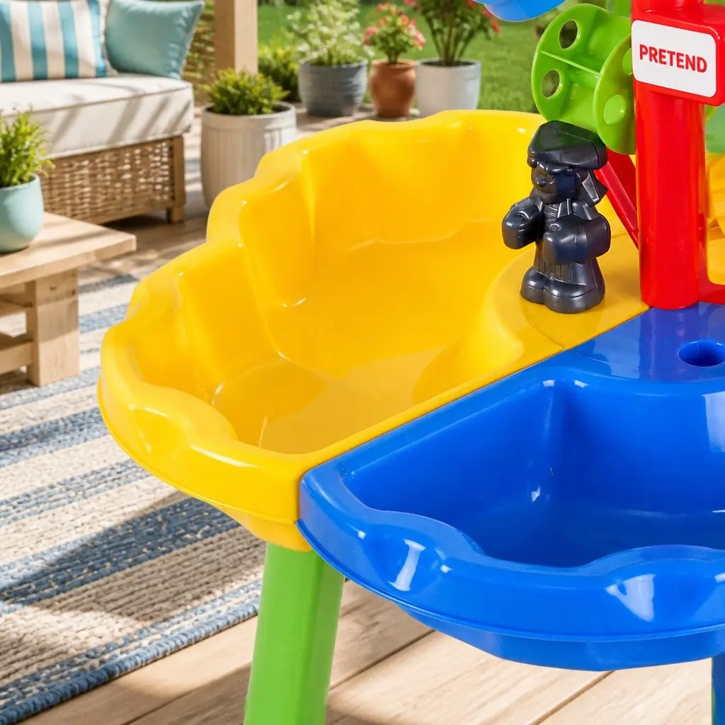 Kids Sand Water Table Blue 53cm Interactive Play Set with Waterwheel and Accessories for Outdoor Fun