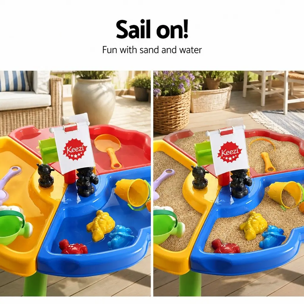 Kids Sand Water Table Blue 53cm Interactive Play Set with Waterwheel and Accessories for Outdoor Fun