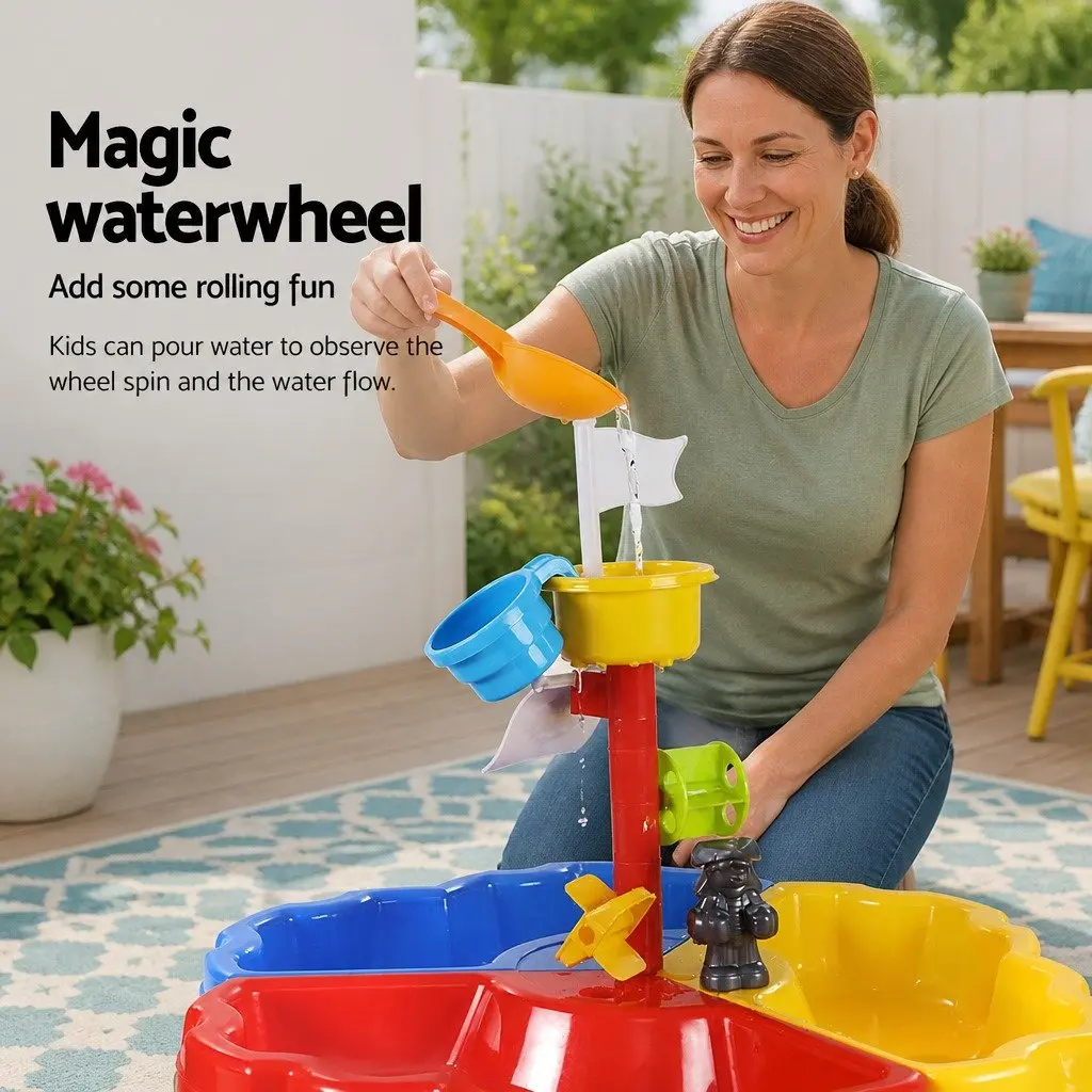 Kids Sand Water Table Blue 53cm Interactive Play Set with Waterwheel and Accessories for Outdoor Fun