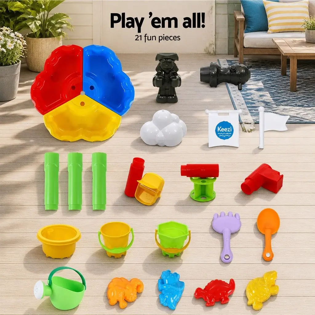 Kids Sand Water Table Blue 53cm Interactive Play Set with Waterwheel and Accessories for Outdoor Fun