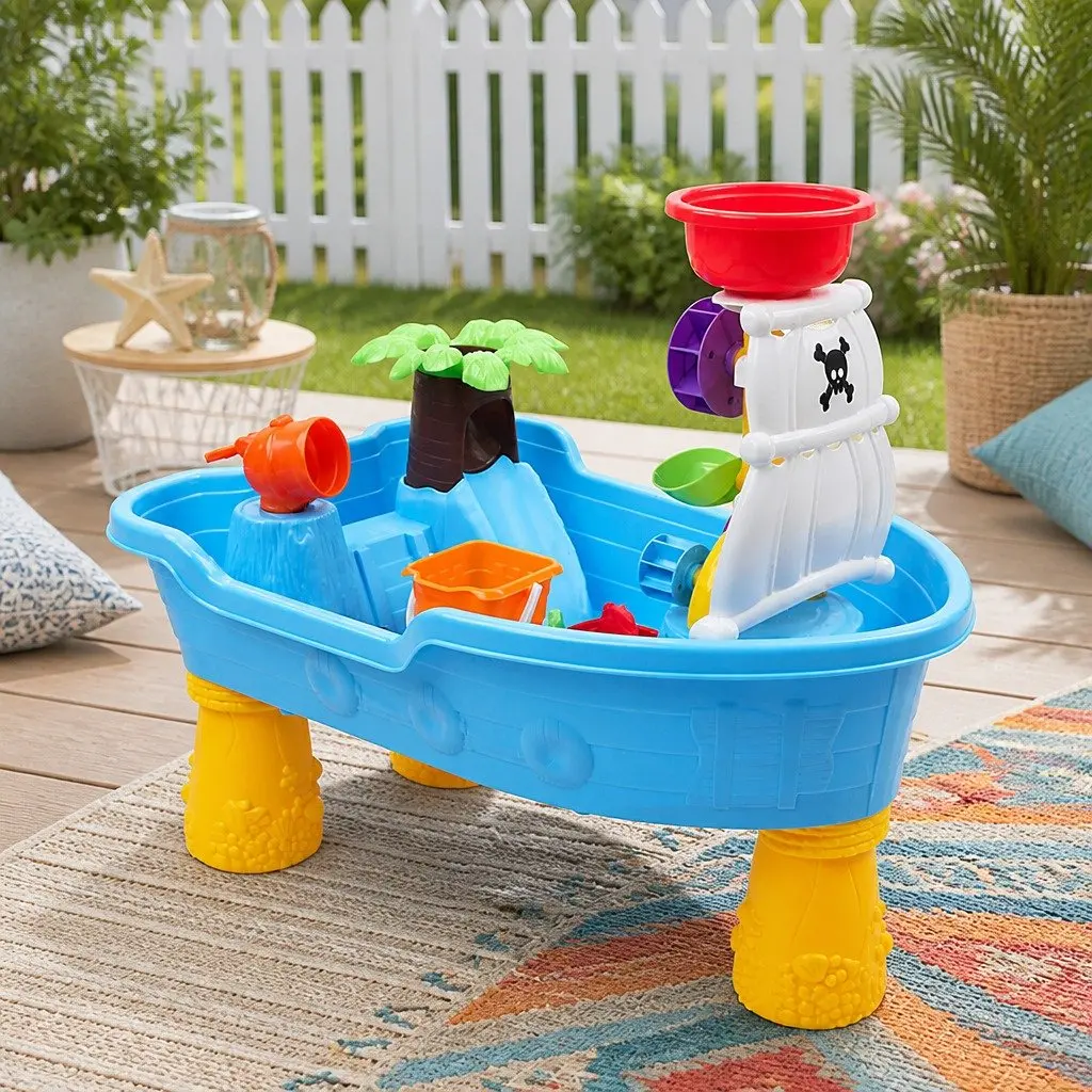 Sand Water Table Multi-coloured 60 x 38 cm Pirate Ship Theme with Accessories for Outdoor Play
