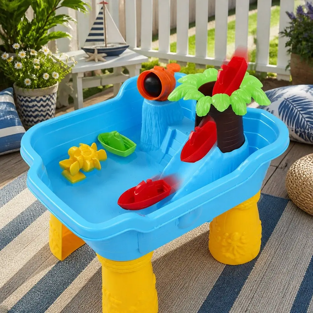 Sand Water Table Multi-coloured 60 x 38 cm Pirate Ship Theme with Accessories for Outdoor Play