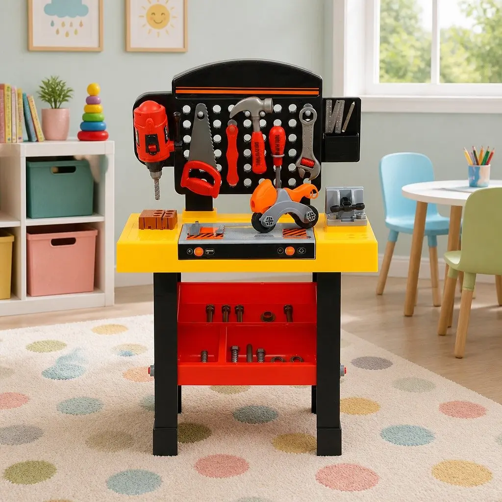 Kids Pretend Play Workbench Tool Set Red 54 Piece DIY Role Play Toys