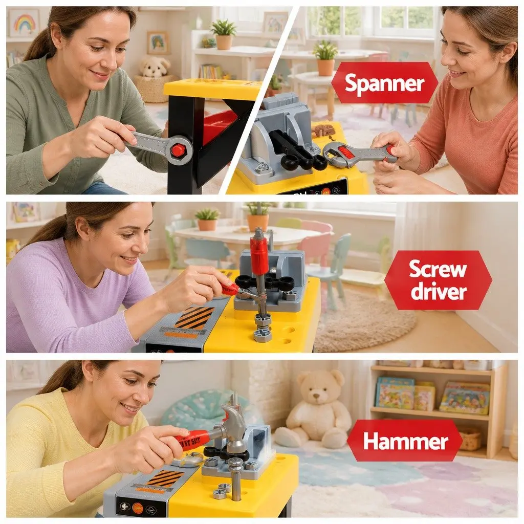 Kids Pretend Play Workbench Tool Set Red 54 Piece DIY Role Play Toys