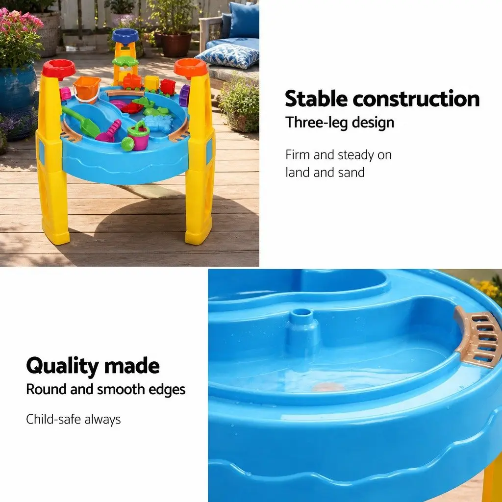 Sand and Water Table Play Set Multi-coloured with Detachable Umbrella and Spinning Water Wheel for Outdoor Fun
