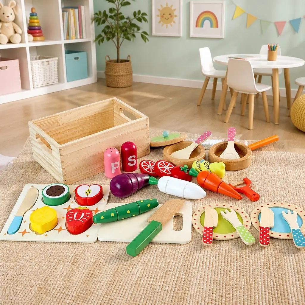 29-Piece Kids Wooden Kitchen Set
