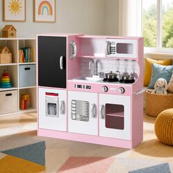 Kids Wooden Pretend Kitchen Play Set Cooking Toys Oven Pot Accessories 80CM Pink