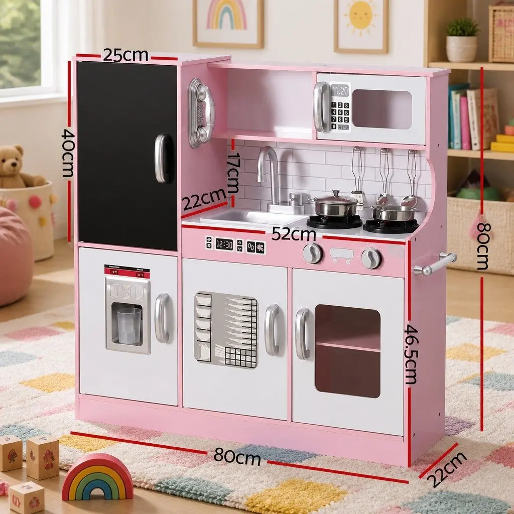 Wooden Kitchen Play Set Pink 80CM Fully Operational Oven Door Turnable Knobs