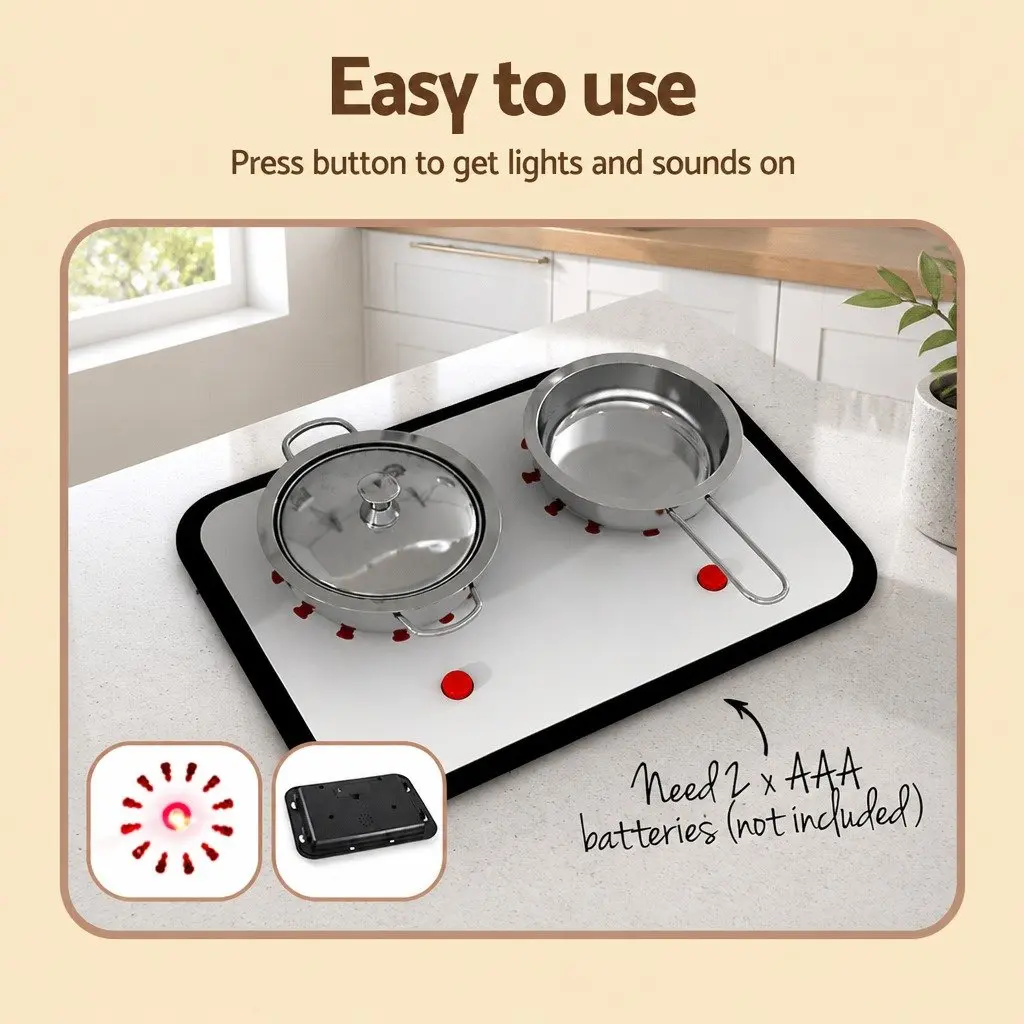 Wooden Kitchen Play Set Black White 60cm Imaginative Cooking Toy with Accessories
