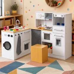 Compact Kids Wooden Kitchen Playset with Food Set