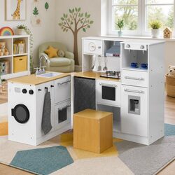 Wooden Kids Kitchen Playset 2-Piece Pretend Play Coffee Maker Toy 82cm White