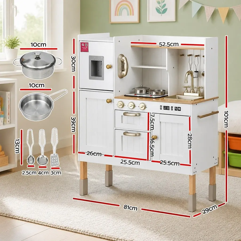 Wooden Kids Kitchen Play Set Pretend Cooking Toys Storage Sink Water Dispenser
