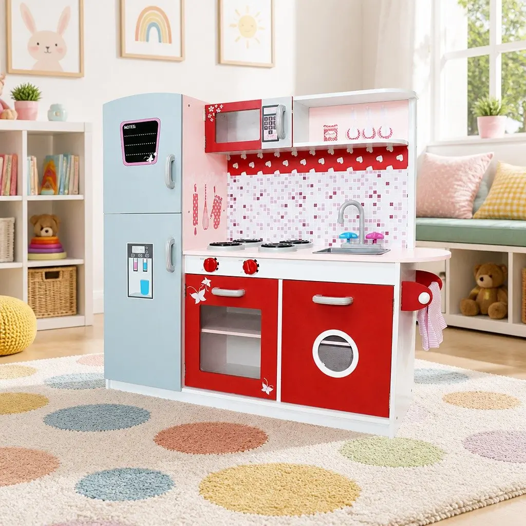 Wooden Kitchen Play Set Pink 105 x 31 x 97 cm Realistic Appliances