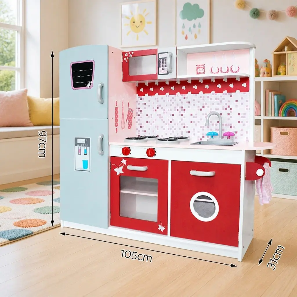 Wooden Kitchen Play Set Pink 105 x 31 x 97 cm Realistic Appliances