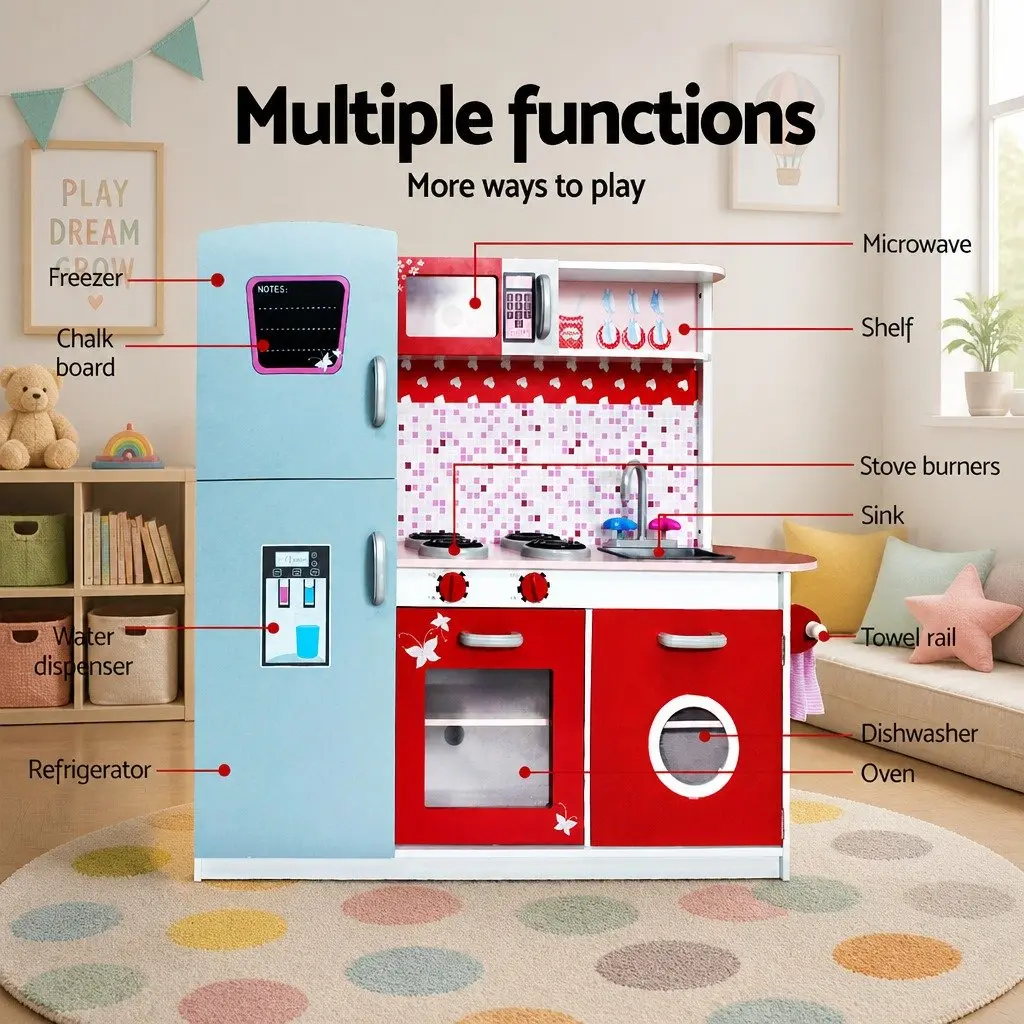 Wooden Kitchen Play Set Pink 105 x 31 x 97 cm Realistic Appliances