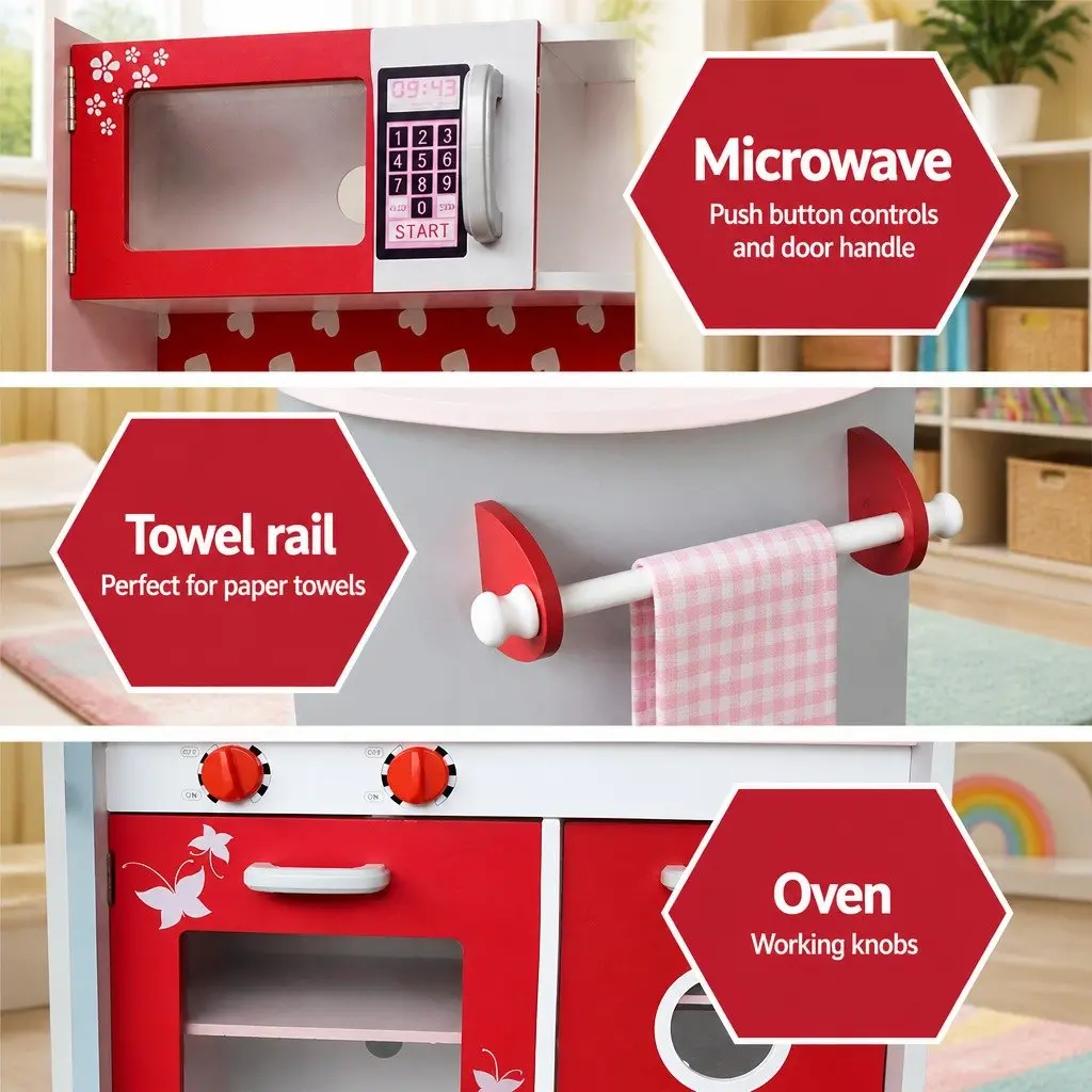 Wooden Kitchen Play Set Pink 105 x 31 x 97 cm Realistic Appliances