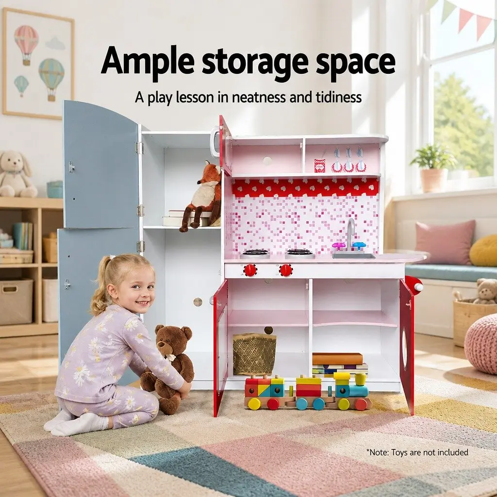Wooden Kitchen Play Set Pink 105 x 31 x 97 cm Realistic Appliances