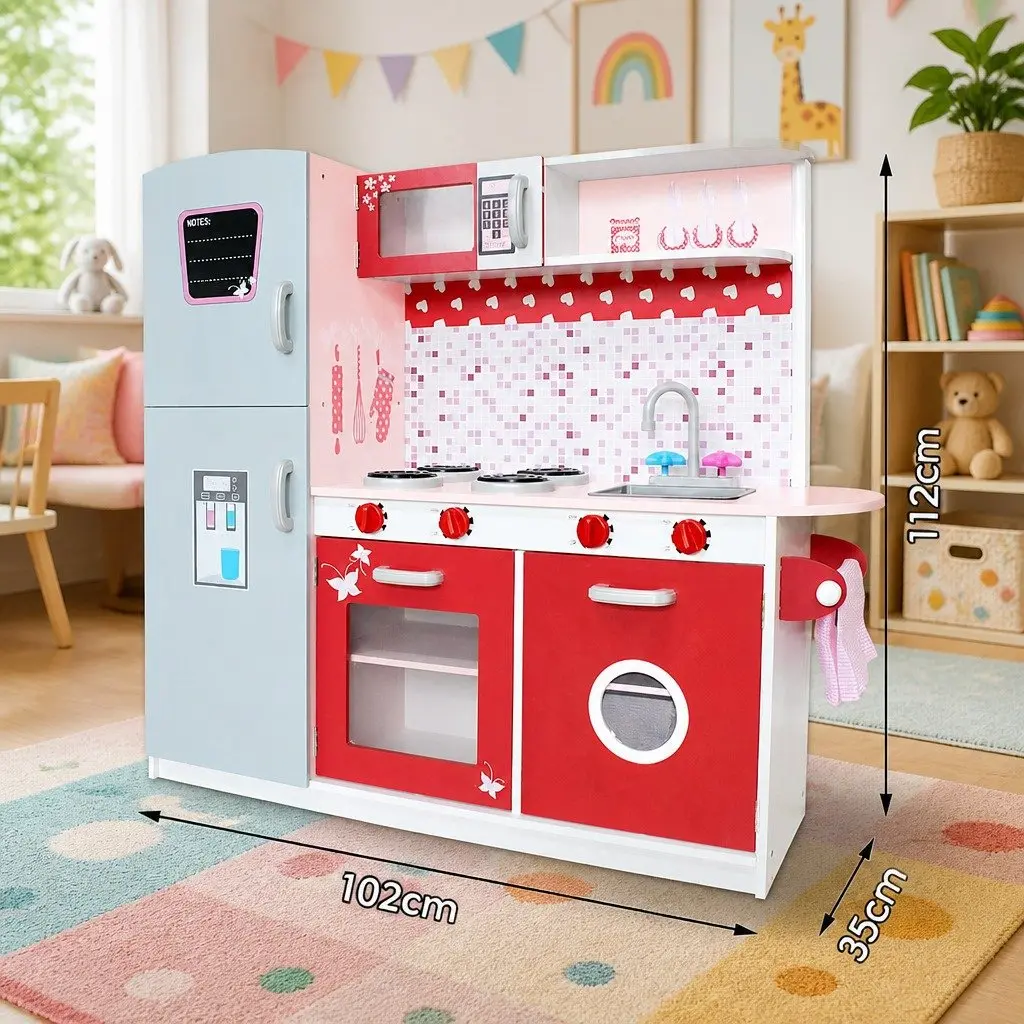 Wooden Kitchen Play Set Pink 105 x 31 x 97 cm Realistic Appliances