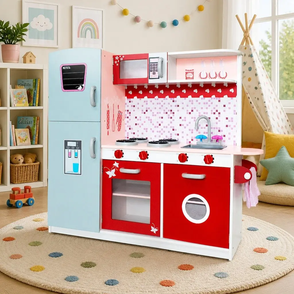 Wooden Kitchen Play Set Pink 105 x 31 x 97 cm Realistic Appliances