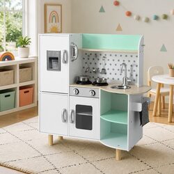Kids Wooden Pretend Kitchen Play Set Cooking Toys Oven Fridge 85cm Green Playset