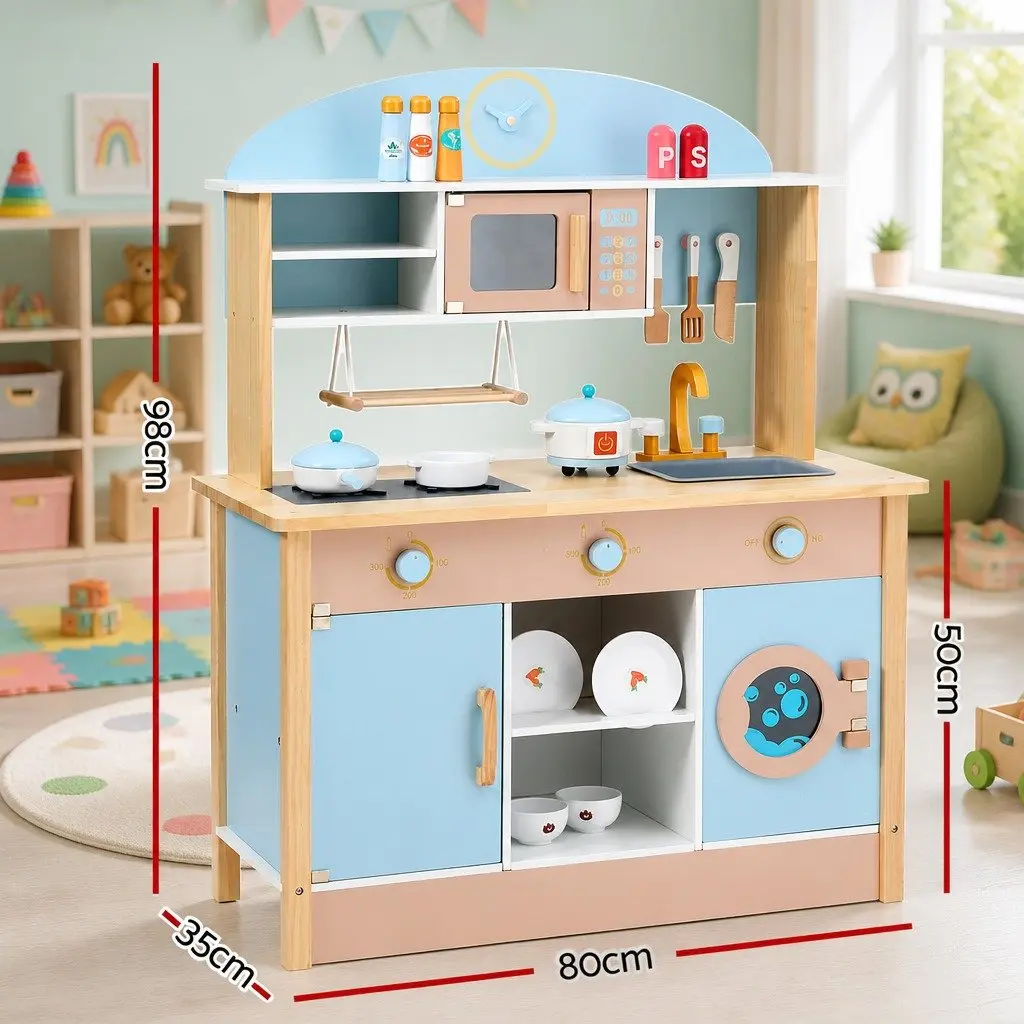 Kids Wooden Pretend Kitchen Play Set Cooking Toys Oven Dishwasher Accessories