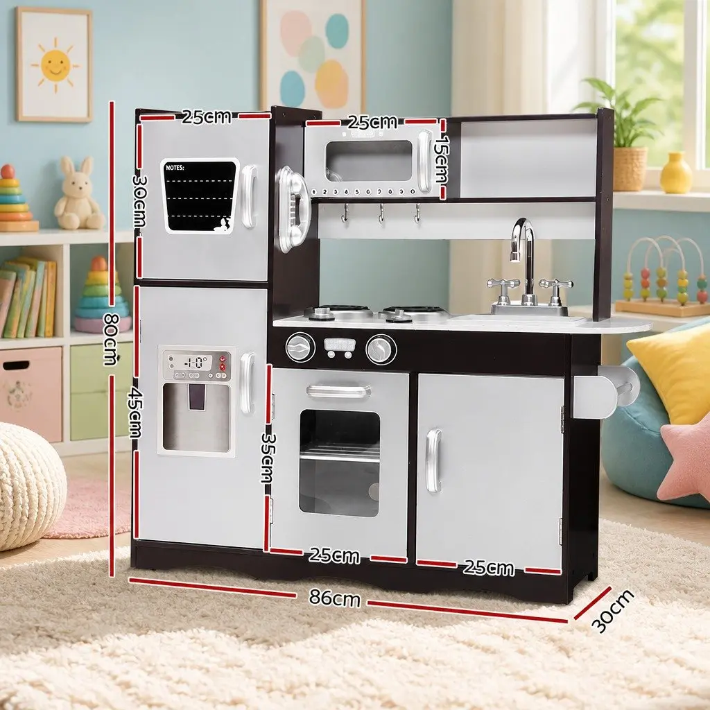 Wooden Kids Kitchen Play Set Pretend Cooking Toys Children Stove Fridge Sink