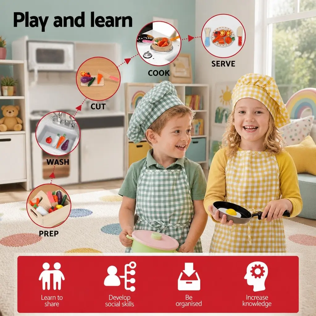 Wooden Kids Kitchen Play Set Pretend Cooking Toys Children Stove Fridge Sink