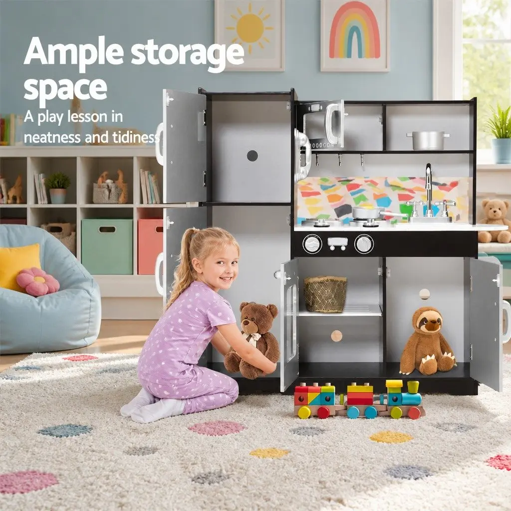 Wooden Kids Kitchen Play Set Pretend Cooking Toys Children Stove Fridge Sink