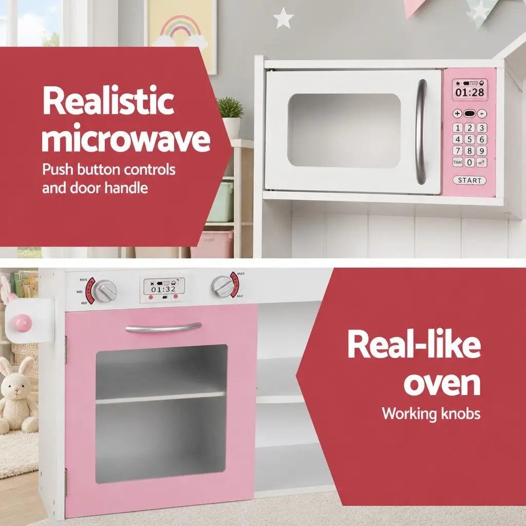 Kids Wooden Kitchen Play Set Princess Role Play Cooking Pretend Toys Storage