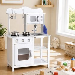 Compact and Functional Wooden Kids Kitchen Play Set
