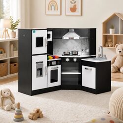 Compact Kids Wooden Play Kitchen Set with Lights and Sounds