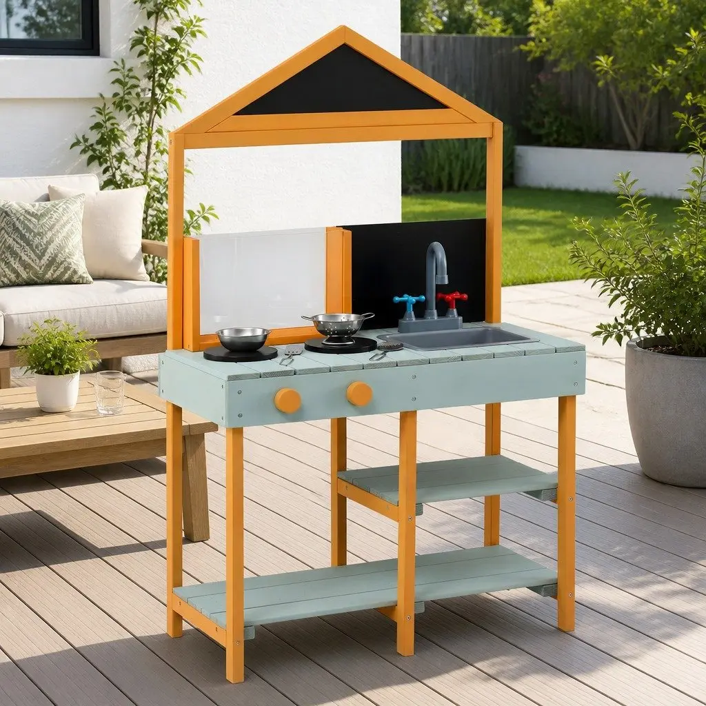 Kids Kitchen Playset Multicolored 110cm Wooden Outdoor Pretend Cooking Station